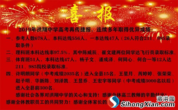 喜报!2019洪翔中学高考再创佳绩!